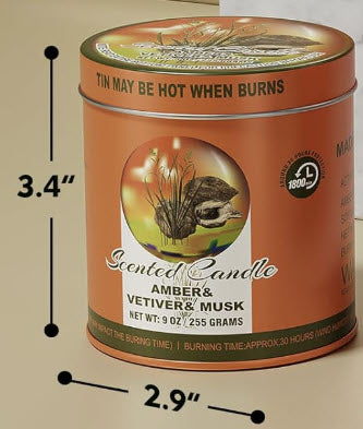 Amber Vetiver Musk Soy Candle - 9 oz Tin