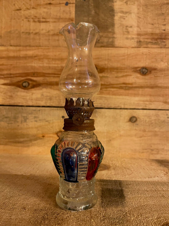 Antique Mini Oil Lantern Multi-Color Glass