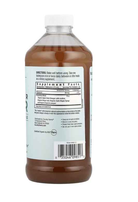 Organic Apple Cider Vinegar w/Maple, Ginger, & Cayenne (Raw & Unfiltered w/ Active "Mother")