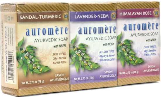 Ayurvedic Soap 3-Pack: Sandal-Turmeric, Himalayan Rose, and Lavender-Neem