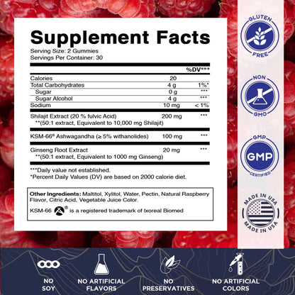 Shilajit with KSM-66® Ashwagandha & Ginseng (60 Gummies)
