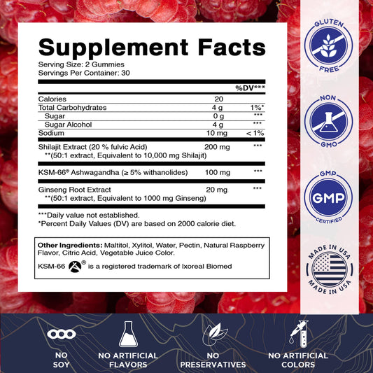 Shilajit with KSM-66® Ashwagandha & Ginseng (60 Gummies)