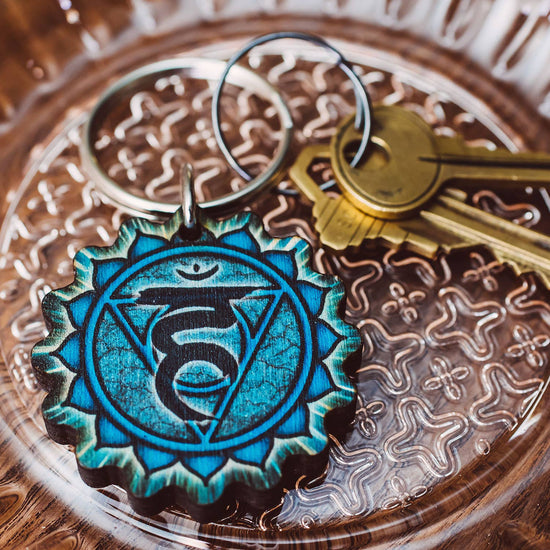 Throat Chakra Wooden Keychain - Handcrafted