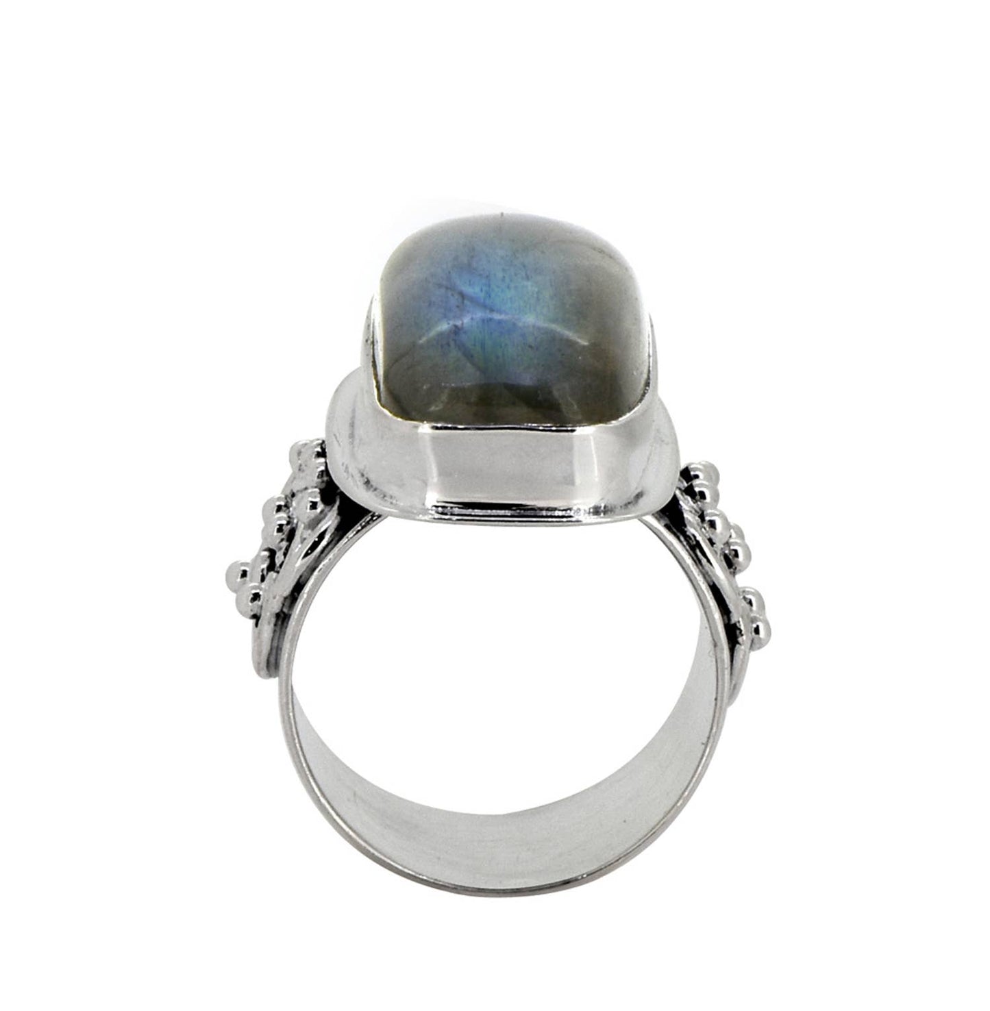 Big, Bold, Labradorite Ring with Sacred Number Eight (Size 8)