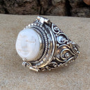 Moon Goddess Ring - Hidden Chamber with Carved Bone (Size 6)