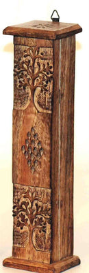 Tree of Life Incense Burner - Vertical Design, Hand-carved Mango Wood