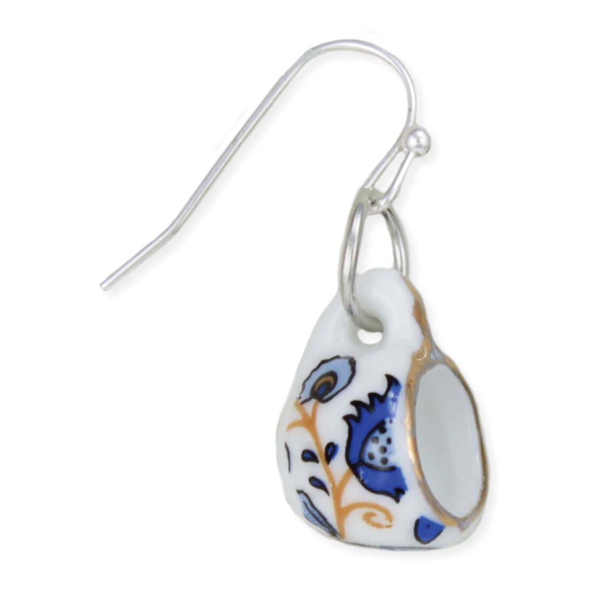 Genuine Ceramic Teacup Earrings (Blue & Gold)