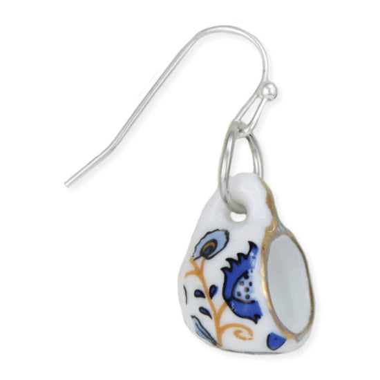 Genuine Ceramic Teacup Earrings (Blue & Gold)