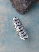 Extra Long Moonstone Ring Stacked in 8 Gemstones, set in Filigree Silver