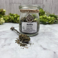 Dried Nettles in Apothecary Herb Jar w/Tree of Life Charm