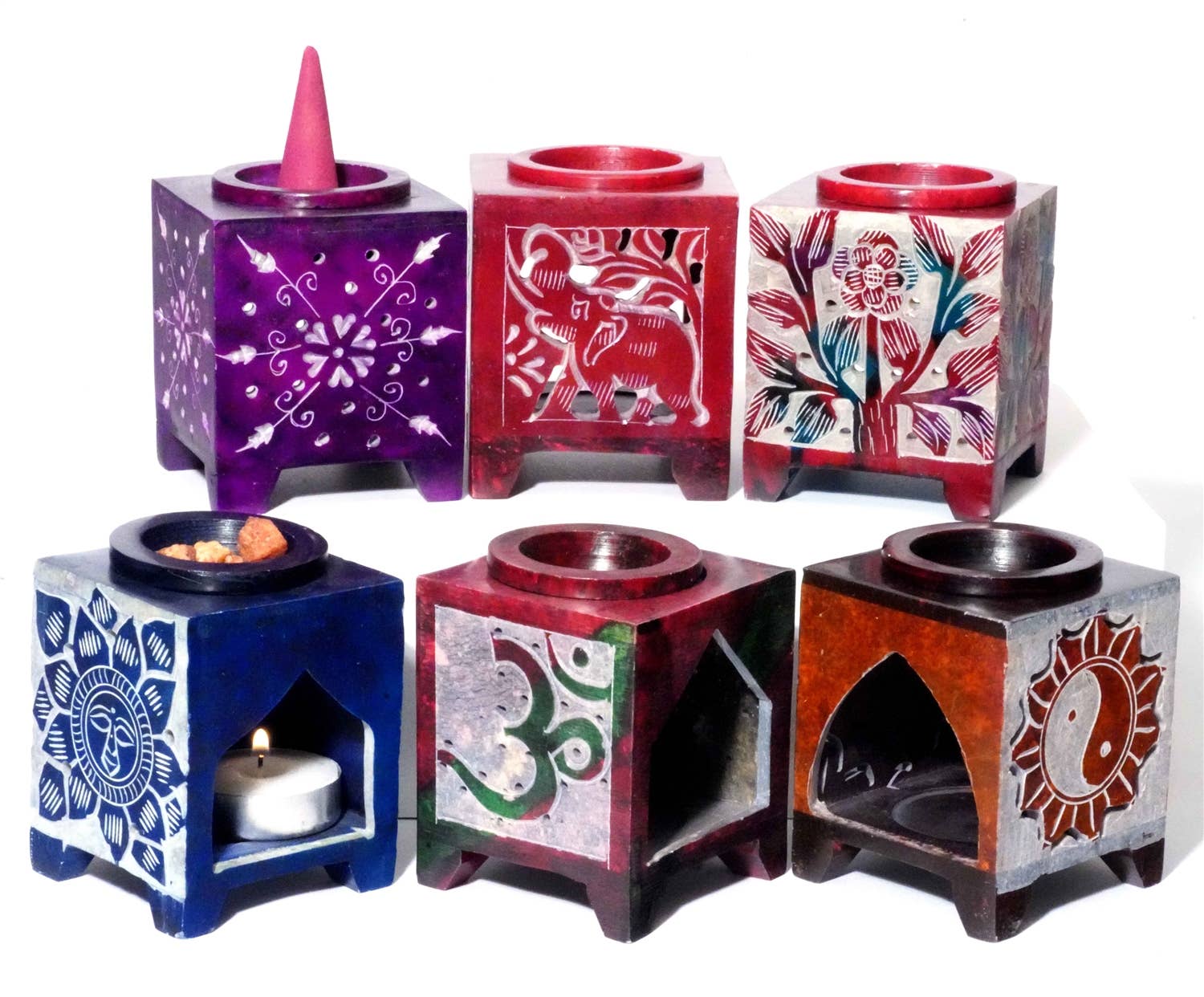 Essential Oil Diffuser - Square, Carved, Soapstone with removable lid