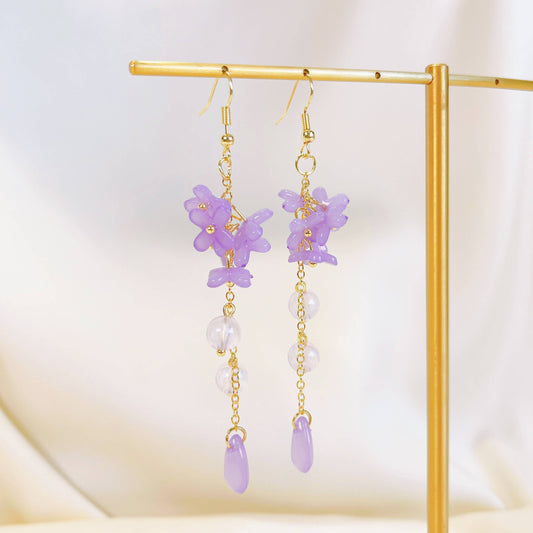 Purple Lily Earrings - 18K gold finish, S925 Silver Post (Handmade in USA)