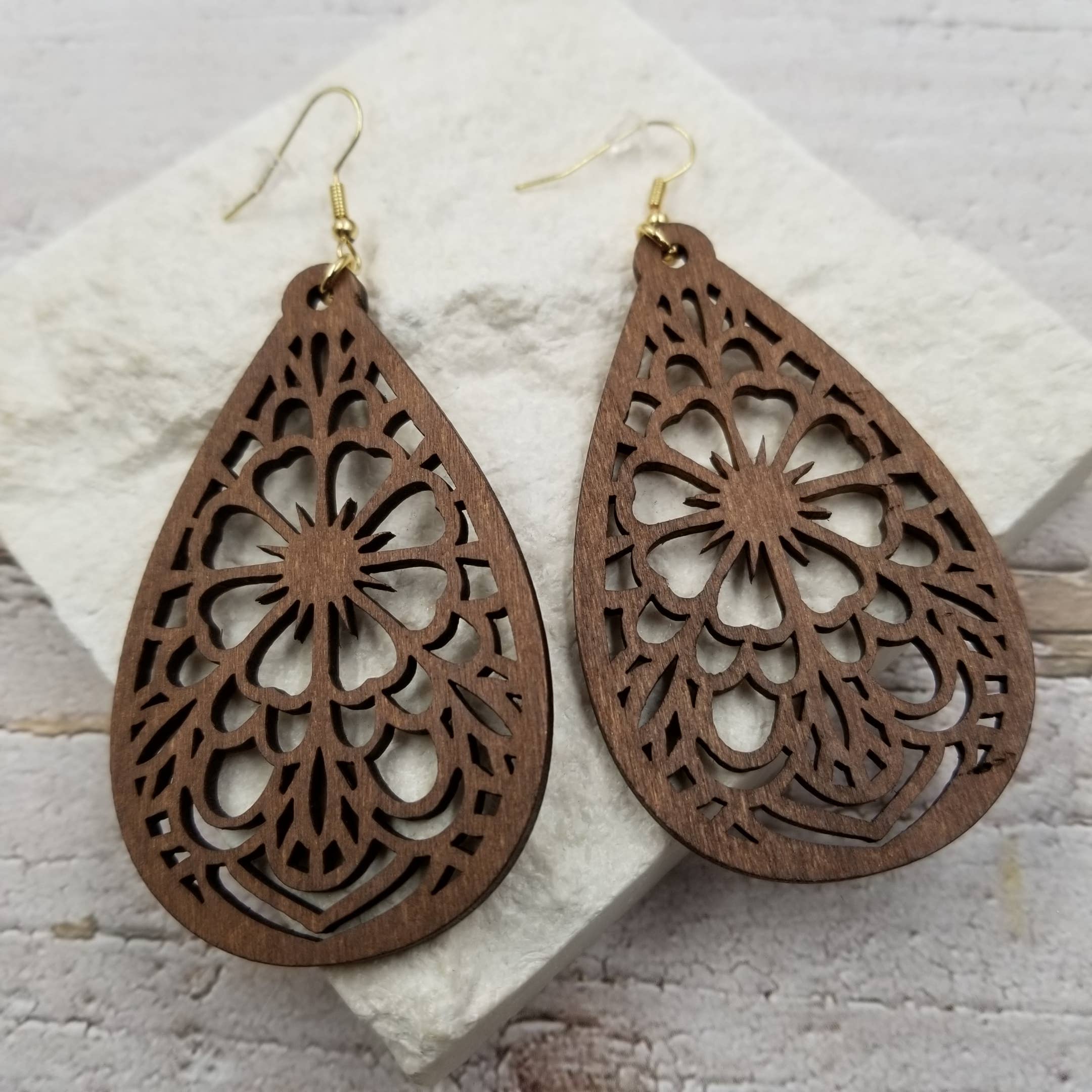 Flower Geometric Wooden Earrings