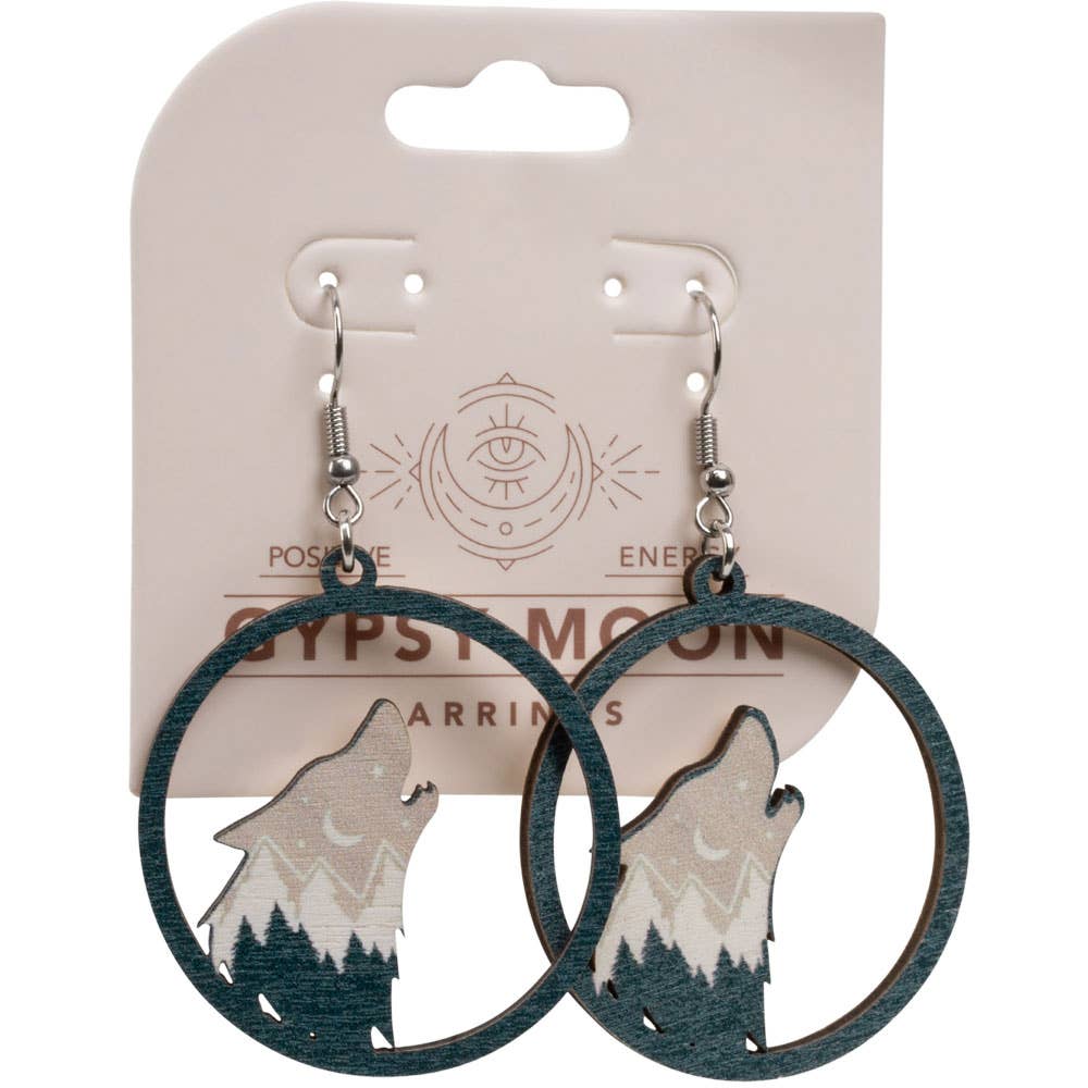 WOOD HOWLING WOLF EARRING