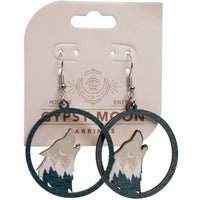 WOOD HOWLING WOLF EARRING