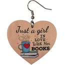 "Just a girl in love with her books" Wooden heart earrings