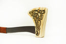 Wooden Play Axe with Norse Motif Engraving and Leather Wrap
