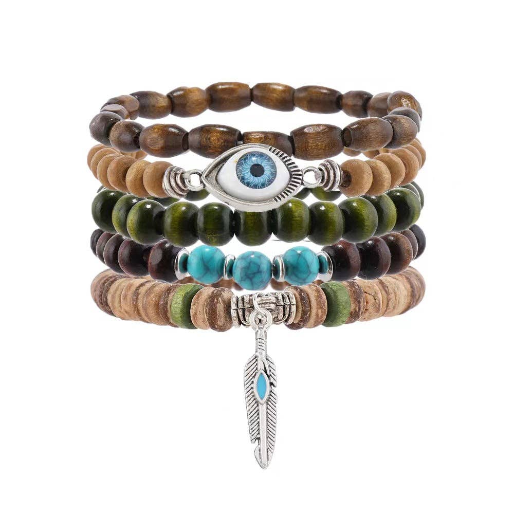Bohemian Stack Bracelet (Choose from Tree of Life, Evil Eye Protector, Spirit Feather Moon)