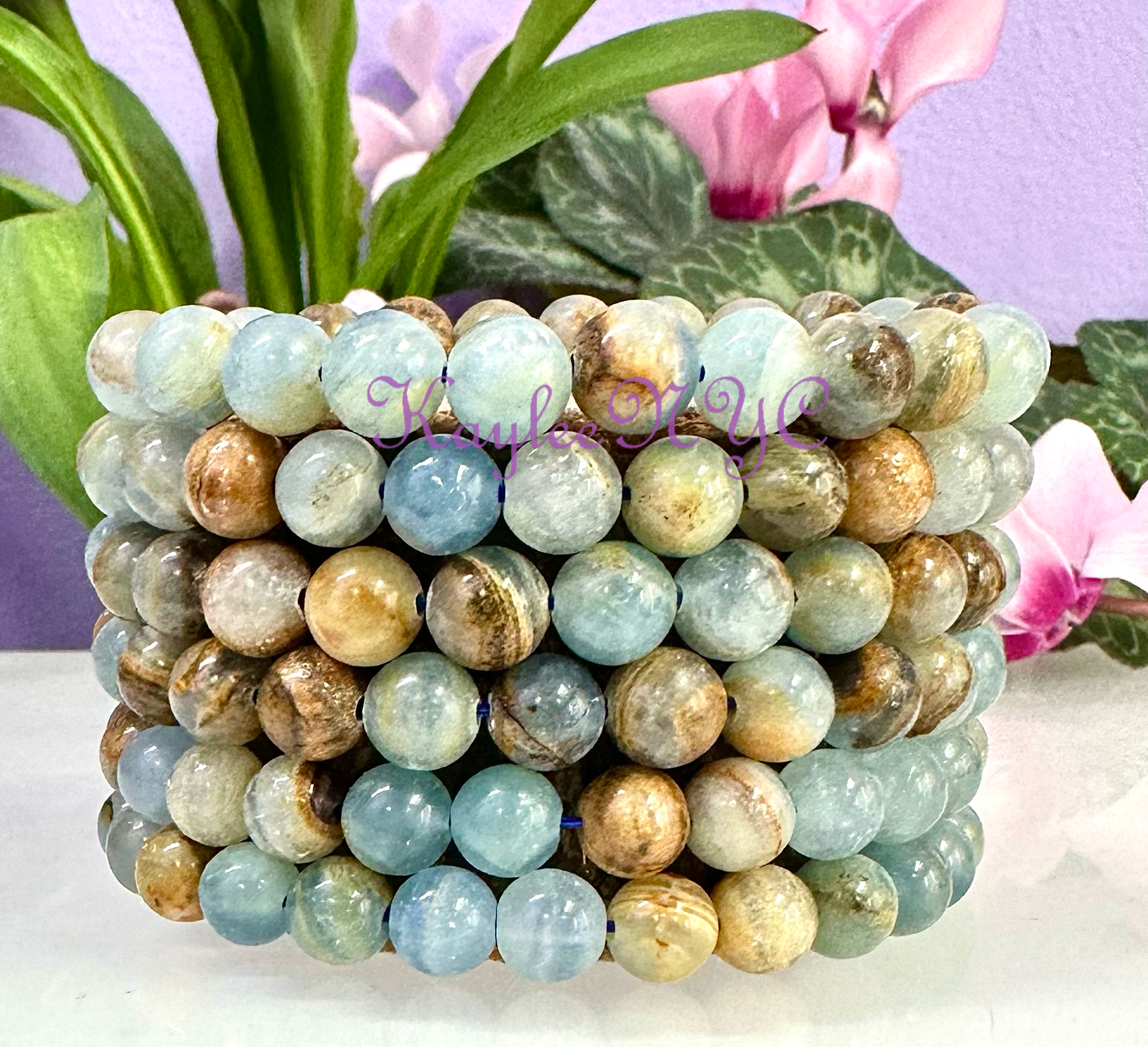 Aquatine Lemurian Calcite Bracelet (8 mm beads)