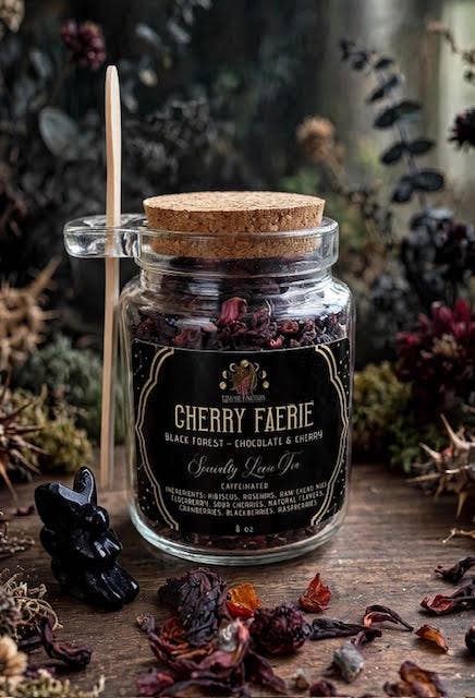 Herbal Magical Tea Blend in Apothecary Jar & Wooden Spoon (Cherry Faerie & Rest in Peach)