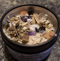 Cleansing Candle with Clear Quartz, Amethyst, Obsidian, Sage (2 oz Soy Candle)