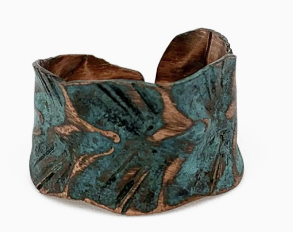Lady of the Forest - Copper Patina Teal Wrapped Leaf Ring