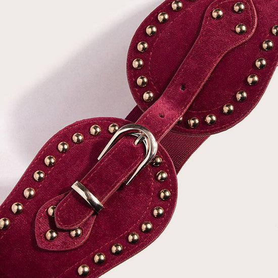 Red Velvet Studded Waist Belt (Elastic in the back)