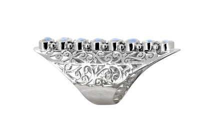 Extra Long Moonstone Ring Stacked in 8 Gemstones, set in Filigree Silver