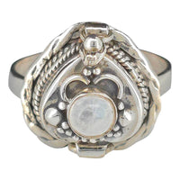Moonstone Love - Hidden Chamber Heart Locket Ring (Size 9.5)