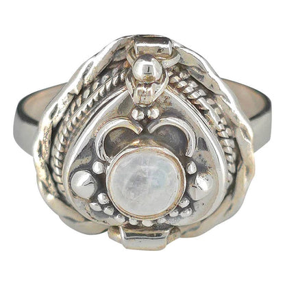 Moonstone Love - Hidden Chamber Heart Locket Ring (Size 9.5)