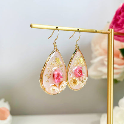 Exquisite Flower Earrings with Hypoallergenic Hook - 18K gold finish (Handmade)