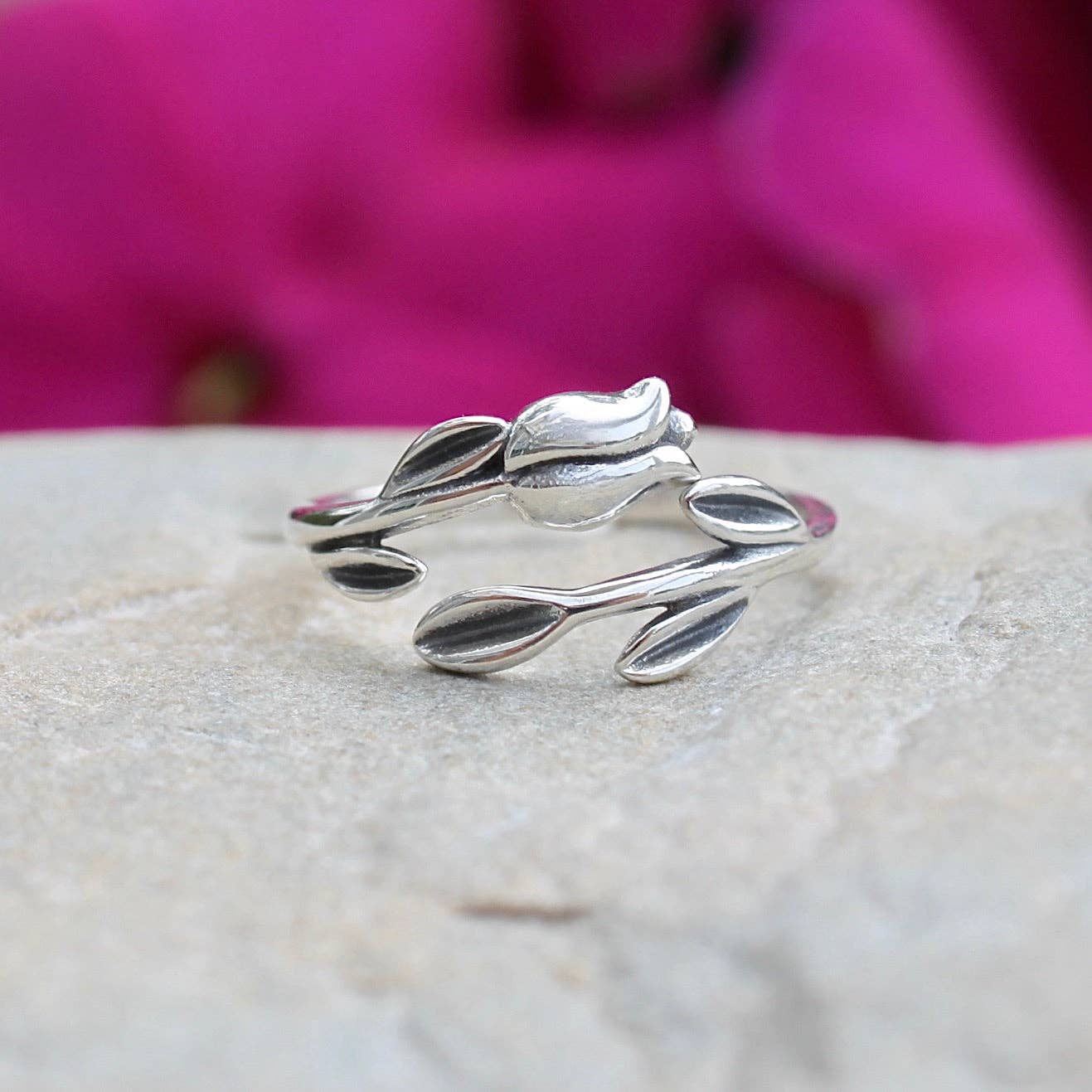 Tulip Flower Ring - Sterling Silver (adjustable size 7)