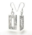 Greek Key Geometric Rectangle Sterling Silver Hook Earrings