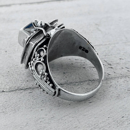 Celtic Goddess Smoky Quartz Ring with Hidden Chamber (size 5)