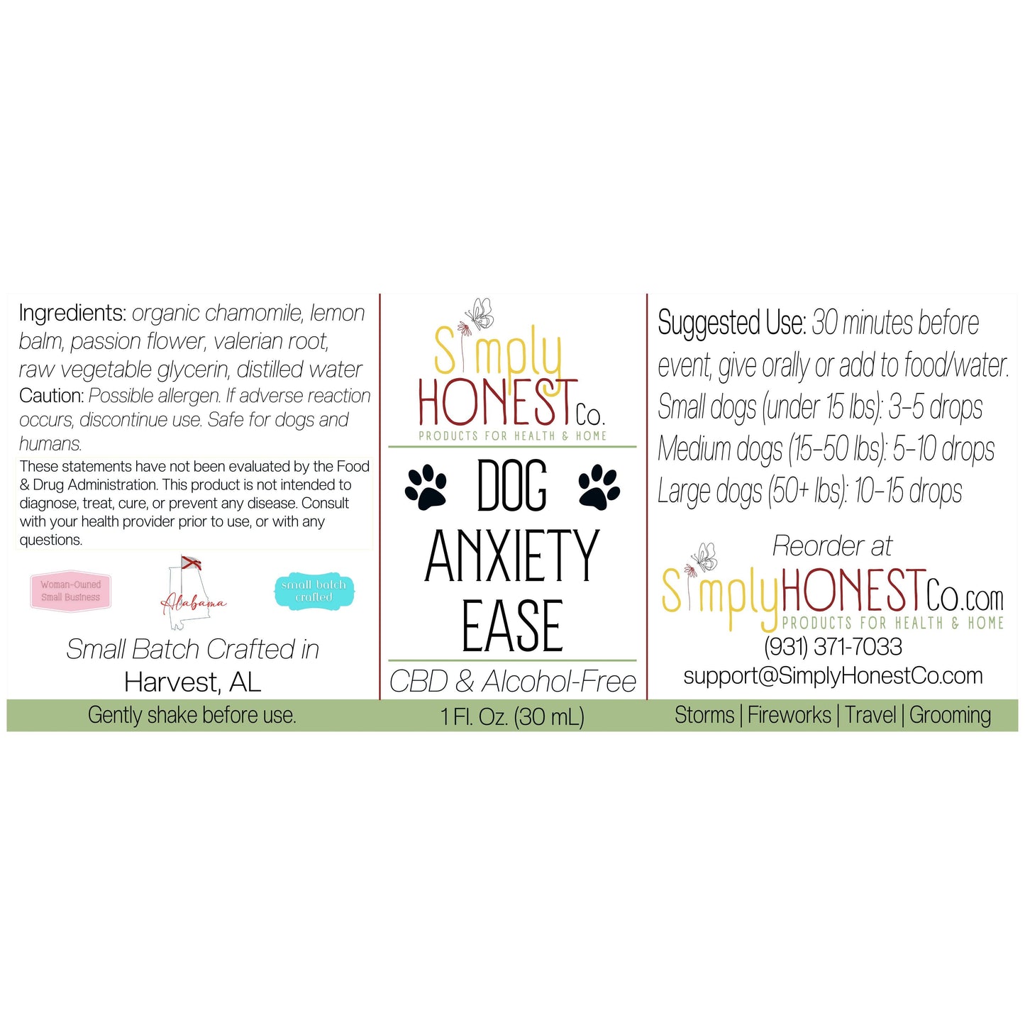 Dog Anxiety Ease Drops for Fireworks, Storms, Grooming, Travel (1 oz)