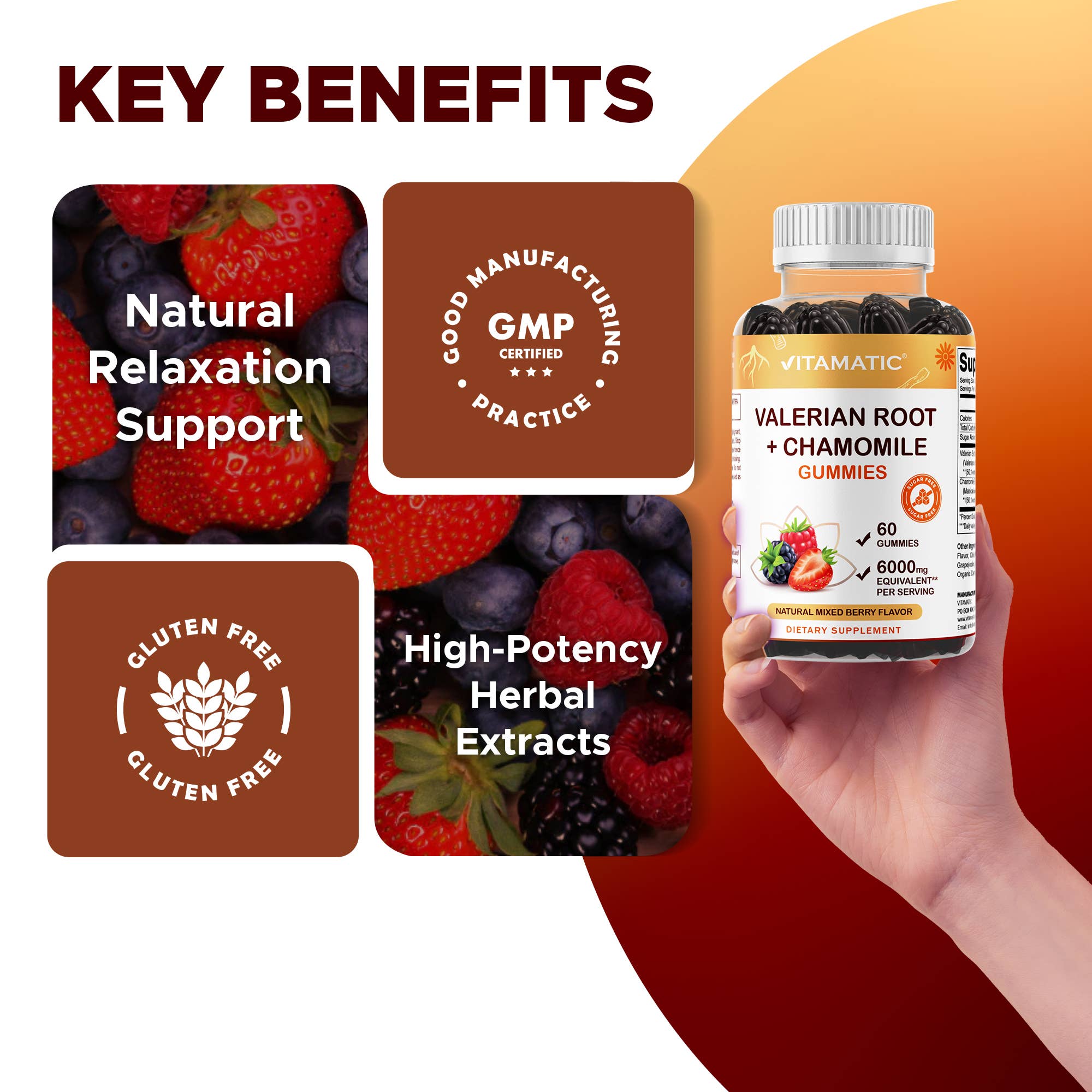 Valerian Root & Chamomile Gummies - 6000 MG Herbal Blend (60 gummies)