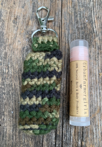 Lip Balm Holder on a Keychain - Hand-crocheted, Camouflage design