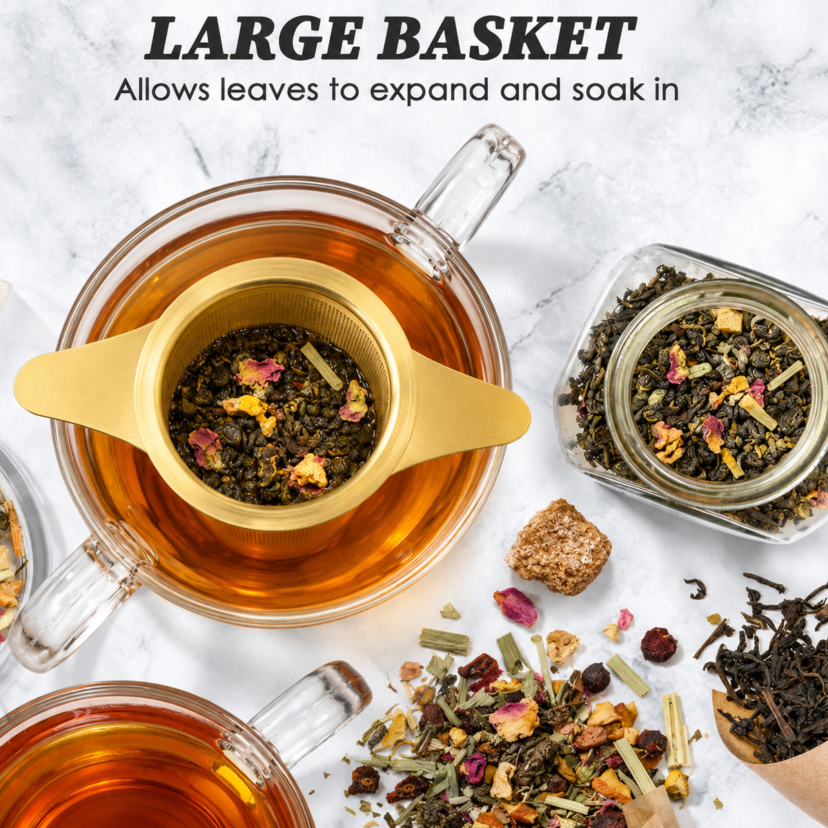 Gold Tea Infuser Basket with Lid (Stainless Steel)