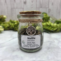Dried Nettles in Apothecary Herb Jar w/Tree of Life Charm