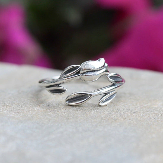 Tulip Flower Ring - Sterling Silver (adjustable size 7)
