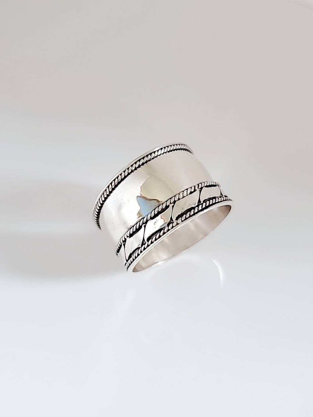 Sterling Silver Thin Air Wide Band (Size 11)