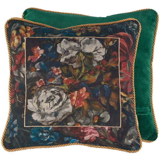 Green Velvet Rose Floral Throw Pillow
