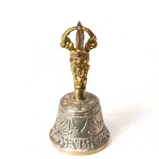 Tibetan Brass Bell with Dorje Handle (Small, 4 inches)