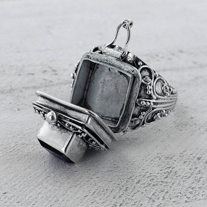 Celtic Goddess Smoky Quartz Ring with Hidden Chamber (size 5)