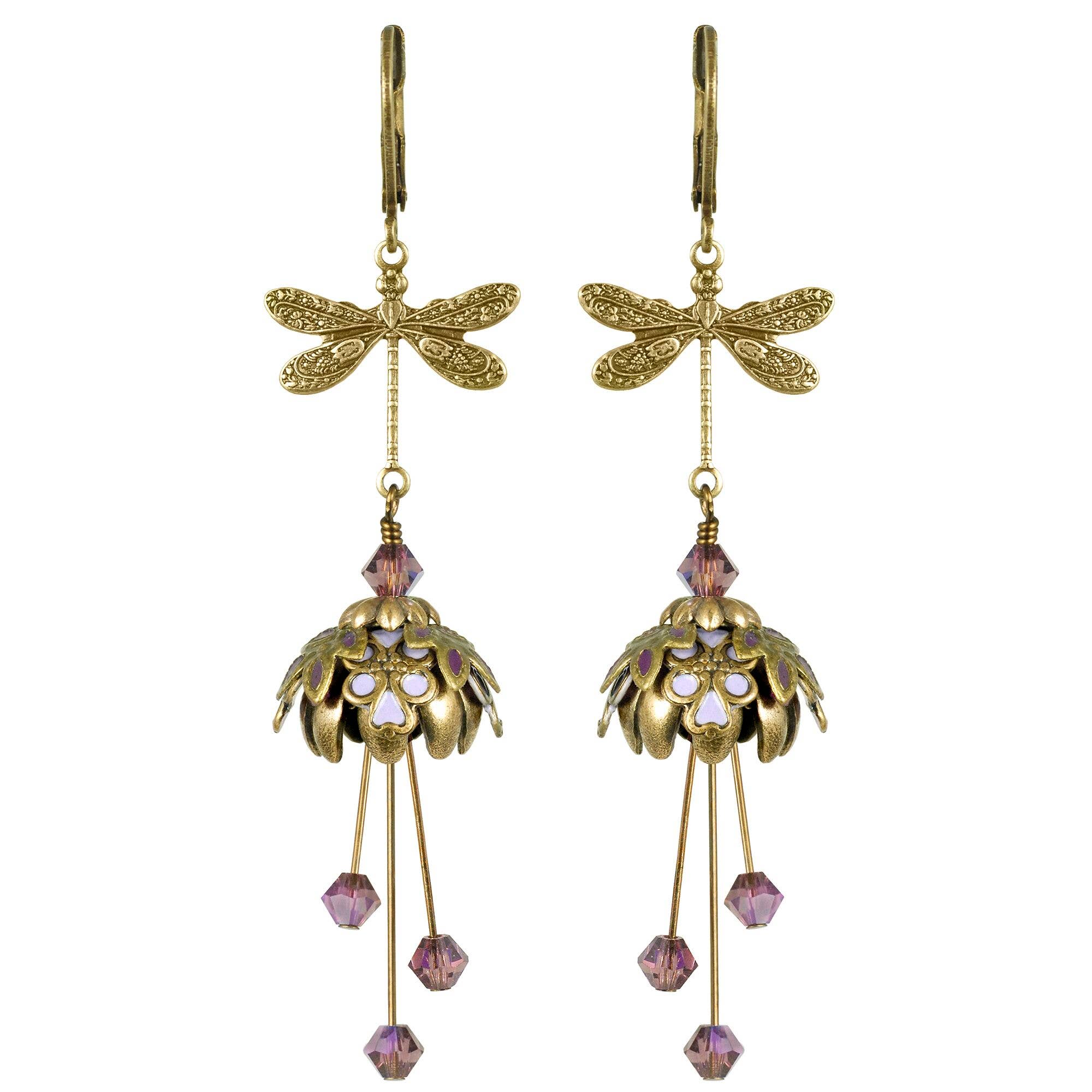 Hand-Painted Dragonfly Earrings with Swarovski Crystals