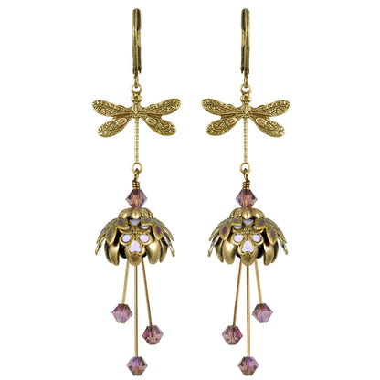 Hand-Painted Dragonfly Earrings with Swarovski Crystals