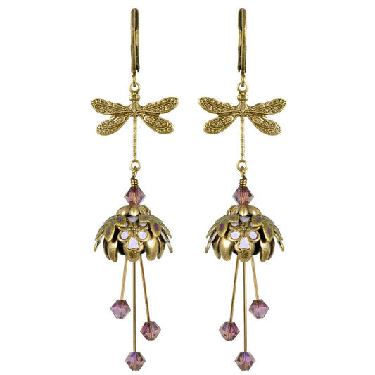 Hand-Painted Dragonfly Earrings with Swarovski Crystals