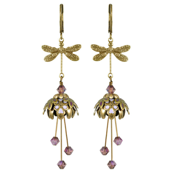 Hand-Painted Dragonfly Earrings with Swarovski Crystals