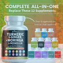 All-in-1 Anti-Inflammatory & Immune Support with Moringa, Turmeric, Boswellia, Ginger, Ashwagandha, Quercetin, Cinnamon, Tart Cherry, Garlic, Nettle, Holy Basil & Black Pepper – 120 Vegan Capsules