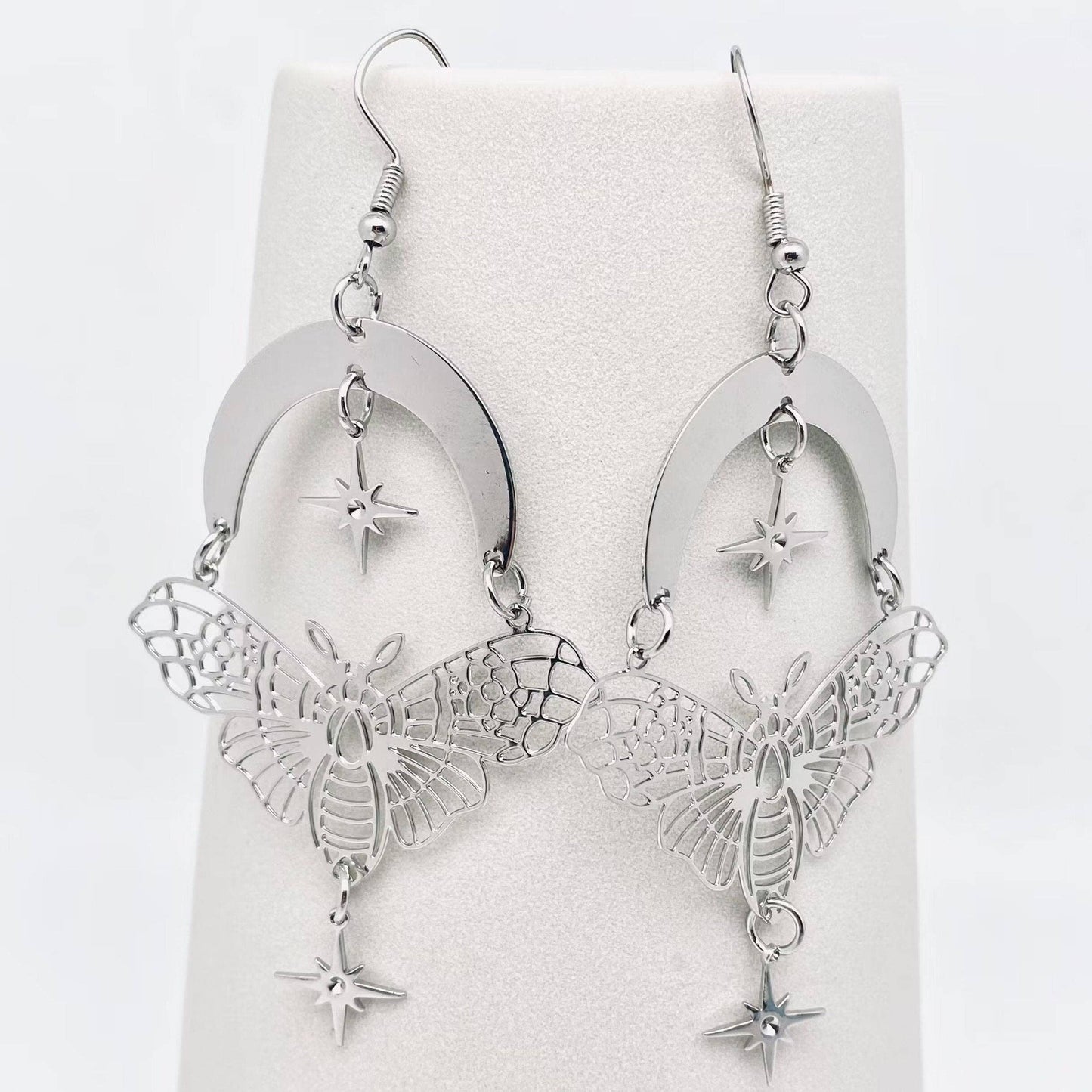 Golden Moth Moon Star Earrings